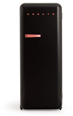 CREATE / RETRO FRIDGE 150 BRIQUE/Réfrigérateur noir avec poignée brique et congélateur 281L / 102W, faible consommation, 150 cm, 3 étagères, régulateur de température, 60x60x150 cm