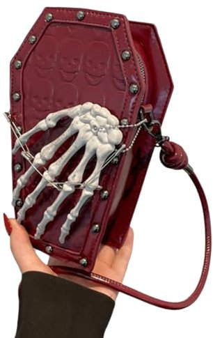 TAKOXIA Damen Totenkopf-Handtasche, Umhängetasche, kleine Umhängetasche, Handytasche, PU-Leder, Kuriertasche, Geldbörse, Geldbörse, Halloween, Geldbörse