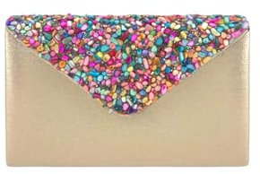 MODELISA - Bolso Clutch Cartera De Mano Piedra Cadena De Hombro Fiesta Noche Evento Boda Mujer (Dorado)