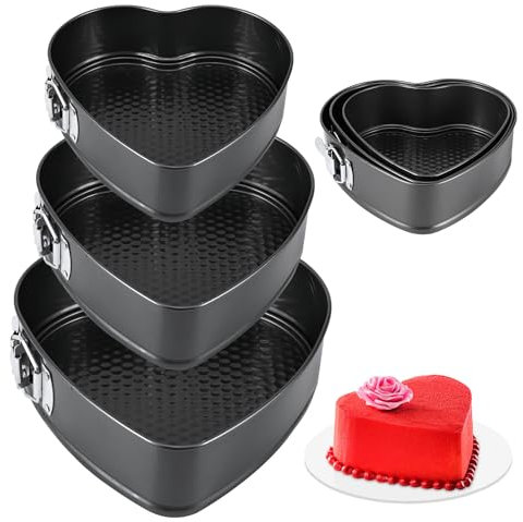 3 Pcs Heart Shaped Cake Tins Set, Round Buckle Removable Bottom Baking Pan Springform Cake Tin Baking Tin Trays, Non Stick Coating Cheesecake Pan with Removable Bottom, Cake Molds for Baking