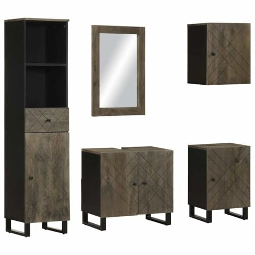 vidaXL 5-TLG. Badmöbel-Set Schwarz Massivholz Mango, Badmöbelset, Badezimmerschrank, Badezimmerunterschrank, Badmöbel, Badezimmer Unterschrank