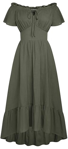 SCARLET DARKNESS Women Medival Corset Dress Off Shoulder High Waist Long A Line Milkmaid Dress Grey Green L