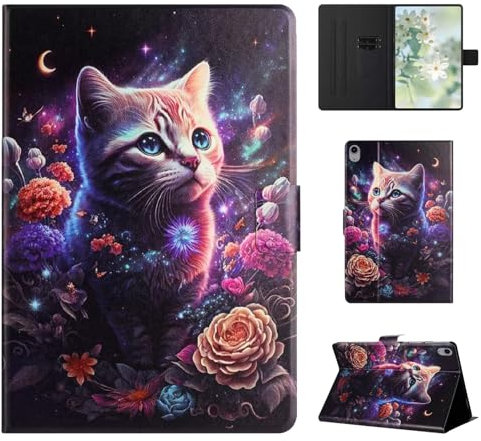 Vaitasy Custodia per iPad 2025 A16 11/ iPad 10 2022 10.9, Flip Portafolio Cover con Supporto Funzione Custodia per iPad 11 2025 - Gatto rosa
