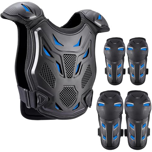 PELLOR Aggiornato Armatura Moto Per Bambini, 5 Pezzi Set Pettorina Motocross Bambino con Ginocchio/Gomiti/Torace, Paraschiena Moto Protezione Torace Ideale per Ciclismo,Sci,Equitazione,Skateboard