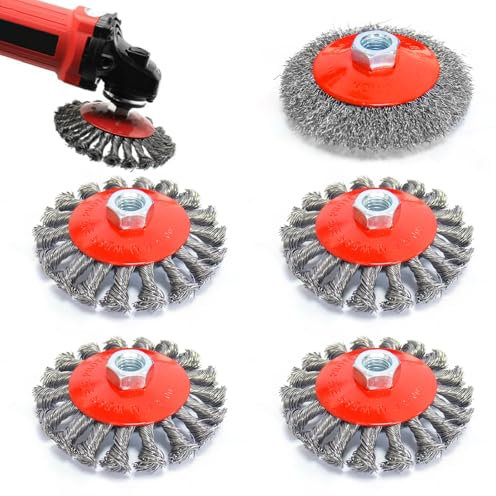 Lomhyve Drahtbürste für Winkelschleifer, Winkelschleifer Zubehör, Durchmesser 115mm und 125mm, Mit M14 Modelle für Bohrmaschine Polier, Schleifen, Entrosten, Entgraten (5-teiliges Set)