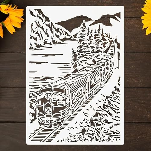 Wandschablonen für Reisen, Landschaft, Zug, wiederverwendbar, Sprühfarbe, Schablonen zum Basteln, Malen auf Holz, Handwerk, Leinwand, Wände, Holz, Möbeldekorationen, DIY, Scrapbooking