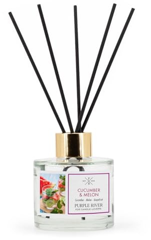 Purple River Raumduft Reed Diffuser | Cucumber Melon | Aroma Diffusor 100ml | langanhaltender Duft für Zuhause | inkl. 7 Duftstäbchen | Lufterfrischer für Bad, Küche, Wohnzimmer