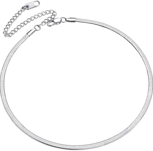 ChainsPro Collana da donna piatta a serpente 3 mm/5 mm di larghezza, in acciaio inox, collana semplice girocollo da ragazza, argento/nero/oro/oro rosa, 30.5cm, Acciaio inossidabile