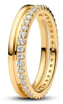 PANDORA Timeless Doppelbandring aus 14K vergoldetem Sterling Silber mit Zirkonia, Größe: 54, 163799C01-54