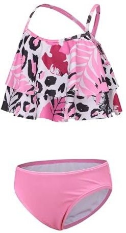 Costume da bagno per ragazze Bikini per bambini Costume da bagno a due pezzi, Bikini Leopardato Rosa, 5-6 Anni