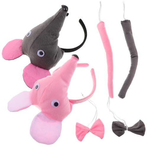 Veemoon 6pcs Mouse Ears Headbands Bow Tie Tail for Rat Costume Cosplay Photo Props