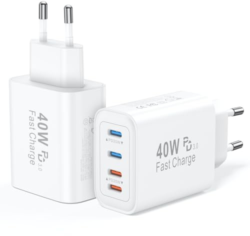 2er Pack 40W Ladegerät USB C Mehrfach, 4 Port USBC Stecker Netzteil Ladeadapter, Adapter Kompatibel mit iPhone 16 15 14 13 12 11 Pro Max SE XS XR X 8 7 Plus, iPad, Samsung Schnellladegerät Steckdose