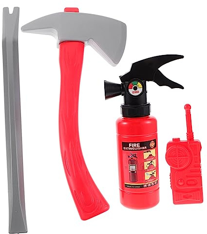 minkissy Simulation Fire Extinguisher Firefighter Role Play with Hat Cosplay Costume Accessories Educational Fireman Props for Fancy Dress Parties and Performances