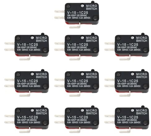 EMSea Lot de 10 Micro-interrupteurs SPDT 3 Broches V-15-1C25 15 A 125/250 V CA avec 20 A