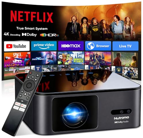Proiettore 4K compatibile con Netflix|2000 ANSI|AI Auto Focus|Copriobiettivo, Proiettore Smart Movie per esterni con Wifi e Bluetooth, Dolby Audio 20W, Motore Ottico Sigillato, Proyector HDR 10 con