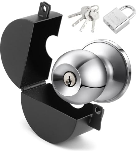 Door Handle Lock Out Device,Outside Tap Lock,Handle Guard,Cover to Disable Doorknob/Faucet/Valve,Prevents Turning and Access to Keyhole,Prevents Operating The Knob(Black,with Padlock & 4 Keys)