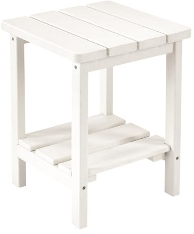FurniSoar Adirondack Quadratischer Robuster 2-stufiger Beistelltisch aus verstärkter HDPE, Balkontisch & Außentisch für Terrasse, Garten, Pool, Wetterfester Kleiner Tisch (Weiß)