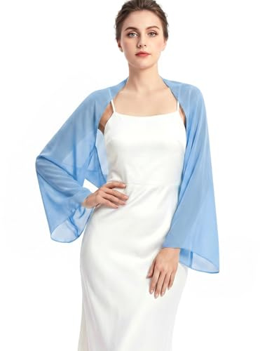 JasGood Stola Damen Festlich Chiffon Schal Sommer Eleganter Schultertuch Leicht Bolero Shrug mit Ärmel Stolan für Abendkleid Brautkleider Hochzeit