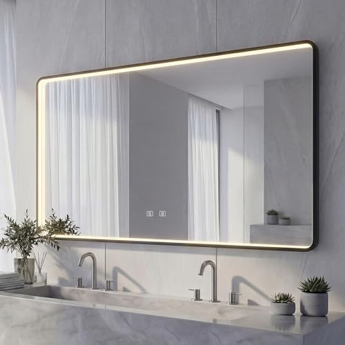 NeoArt Specchio Bagno LED con Cornice in Alluminio | Specchio Argento HD da 5mm, Specchio da Parete con Interruttore Touch, 3 Colori di Luce Dimmerabile, Anti-Appannamento