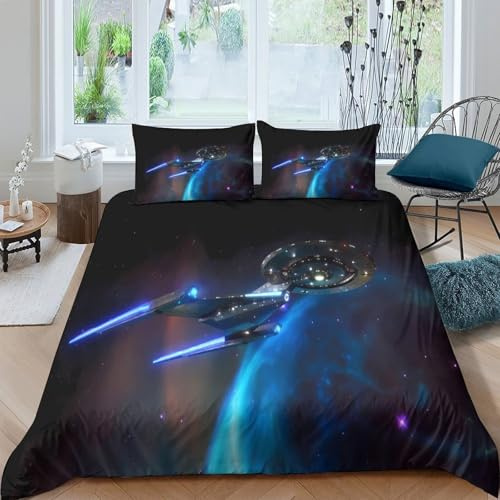 PQZJKXNHBR Space Cruiser Bettbezug Mikrofaser 3 Teilig 3D Effekt mit Reißverschluss sci-fi Futuristic Design Bettdeckenbezug Schlafkomfort mit Kissenbezug for Teenager Einzel（140x200cm）