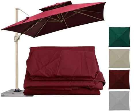 3x3m 2.5x2.5m Carré Toile De Rechange Tissus Pare-soleil Pour Patio, Auvent De Rechange Housses Pour Déporté Parasols Jardin 8 Baleines Polyester Imperméable Anti-UV Ventilation(Dark-Red,2.5x2.5m)