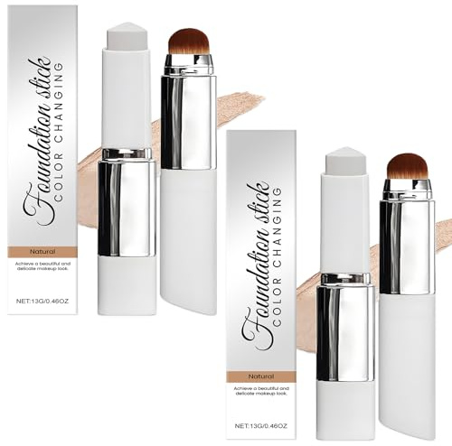Facelove 2 Stück Foundation Stick mit Pinsel 2-in-1 für alle Hauttypen Farbwechselndes Make-up Stick mit LSF 15 Langanhaltend für Natürlichen Glow & ein Schwereloses Gefühl Natürliche