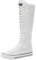 ANUFER Ragazze Donna Al Ginocchio Stivali di Tela Lacci Zip Piatto Scarpe Sportive Bianco F888 EU38