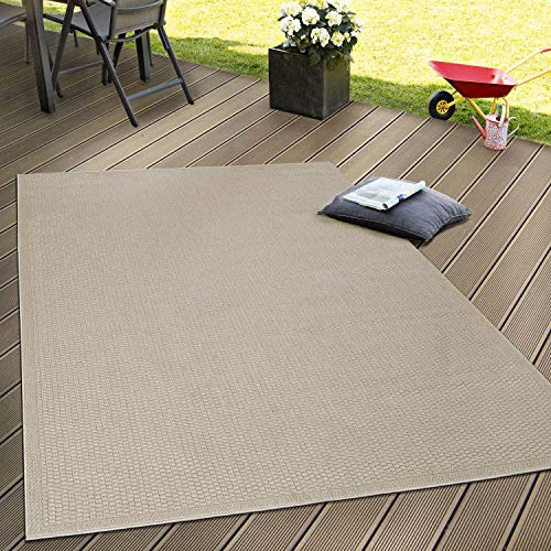 Paco Home In- & Outdoor Teppich wetterfest für Garten, Terrasse & Balkon flachgewebt in Moderner Sisaloptik einfarbig pflegeleicht & UV-beständig Beige, Grösse:60x100 cm