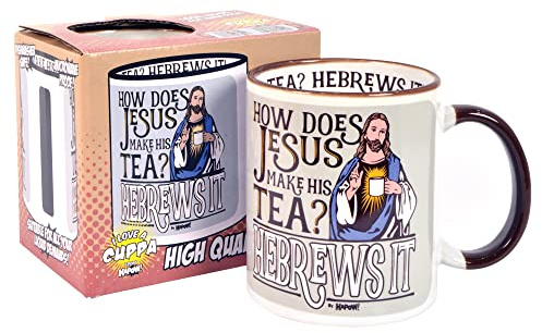 Jesus He Brews It Mug Tea Cup Funny Joke Gift Present Idea Home Kitchen Office Hebrew Secret Santa, Ceramic, 250ml