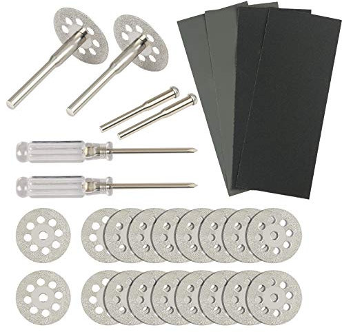 Disque Diamant de Coupe, ZoomSky 20 Pcs 22mm Disques à Tronçonner Lame de Scie Circulaire Avec 402 Axes Tournevis en Cristal Outils Rotatifs Dremel Pour Bois Pierre Précieuses