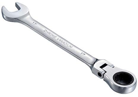 KATUR Clé à cliquet combinée 17mm, clé à cliquet à tête flexible, conception industrielle à double usage, outil métrique professionnel en acier chrome vanadium pour l'entretien de la maison