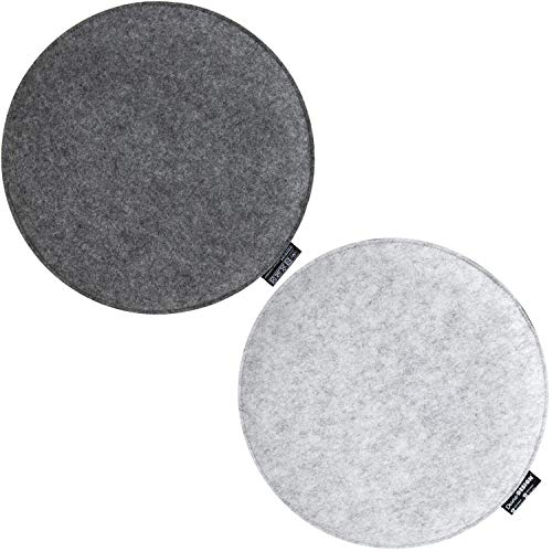 DuneDesign 2 Filz Sitzkissen Rund Ø 35x3cm Stuhlkissen Sitzauflage Weich 2-farbig Grau