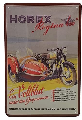 HOREX Motrorrad Regina mit Beiwagen - hochwertig geprägtes Blechschild 30 x 20 cm
