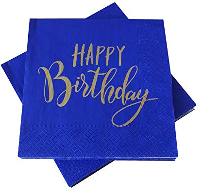 20 Servietten 'Happy Birthday' zum Geburtstag 33x33 cm - (blau/gold)