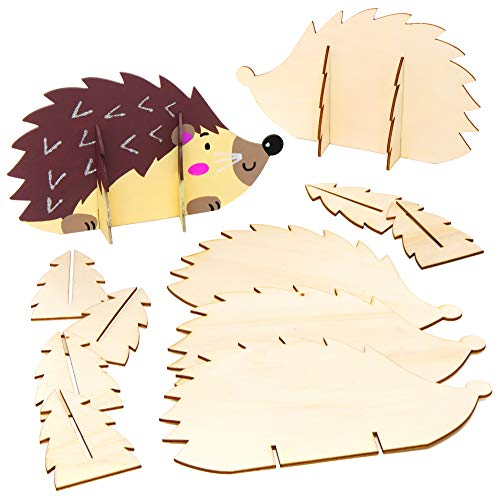 Baker Ross Holzdeko Igel zum Aufstellen- 6er Pack, Basteln und Malen für Kinder