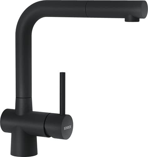 SCHOCK® Küchenarmatur LAIOS Magma I schwarze Hochdruck Armatur mit ausziehbarer Schlauchbrause I 360° schwenkbar I Edelstahl lackiert I Einhebelmischer I Höhe 285 mm