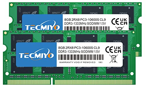 TECMIYO kompatibel mit Apple 16 GB Kit (2 x 8 GB) DDR3 1333 MHz PC3-10600 SODIMM Memory Upgrade kompatibel mit MacBook Pro, iMac, Mac mini