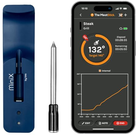 The MeatStick MiniX Set | 80m Wireless Meat Thermometer Real-time Monitoring for Oven, Stove Top, Deep Frying, Sous Vide, Rotisserie