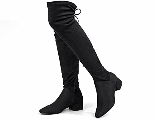 Greatonu - Stivali sopra il ginocchio da donna, caldi, per inverno, stivali alti con cerniera laterale, Nero 1 77 pollici, 40 EU