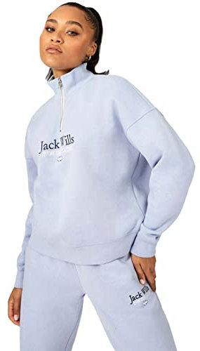 Jack Wills Womens Honeylane Half Zip Sweatshirt Quarter Sweater T Shirt Top Soft Blue 14 (L)