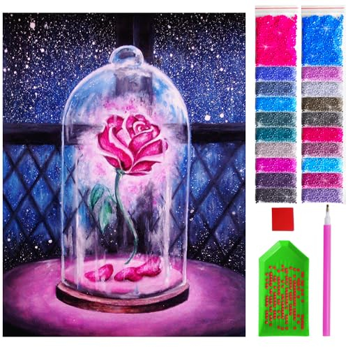 ARTULIO Diamond Painting Set - Magische Rose unter Glas - 30x40 cm – 5D Diamant Painting Bilder DIY, Diamond Painting Erwachsene