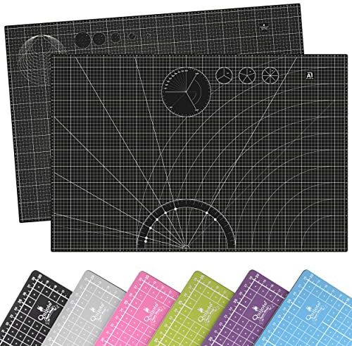 BASE DE CORTE QUIJOTE PAPER WORLD - Tamaño A1, 6 colores básicos, Patchwork, Guías de corte, cicatrización rápida, 3mm espesor, planchas para cortar - NEGRO 1 UNIDAD