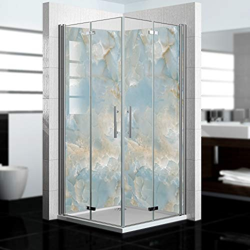 dedeco Eck-Duschrückwand wasserfest Motiv: Marmor V8, 2 x 100x210 cm, als Badrückwand zum Fliesenersatz, als Dekorwand, Wandverkleidung und Duschplatte aus Aluminium - Made in Germany
