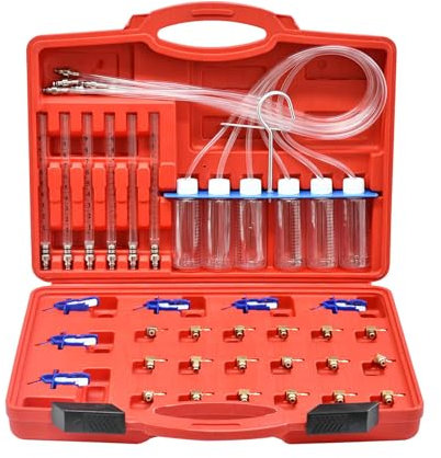Dapetz ® 6 Cylinder Diesel Injector Flow Meter Adaptor Set Common Rail Leak Off Tester Kit Fuel Pressure Set Diesel Leak Off Test Kit with 24 Adapters