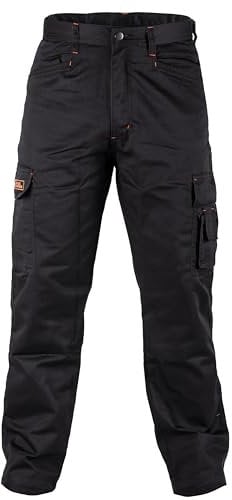 Black Hammer Mens Combat Work Trousers Cargo Pants Multi Pockets Joggers Reinforced Seams Tradesman Warehouse Survival Black (30W / 31 Regular)
