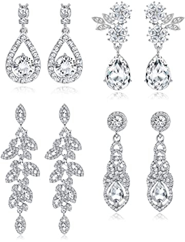 CASSIECA Kristall Tropfen Statement Ohrringe - Hochzeit Ohrringe in Silber mit Hnge Design