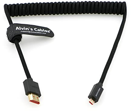Alvin's Cables 8K 2.1 Micro-HDMI auf HDMI geflochtenes Spiralkabel für Atomos-Ninja-V 4K-60P Record 48Gbps HDMI für Canon-R5C| R5| R6