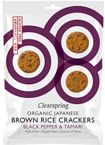 Clearspring Organic Japanese Brown Rice Crackers | Black Pepper & Tamari | 40g | Gluten Free | High in Fibre | Vegan | MSG Free