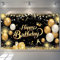 Happy Birthday Banner Gold Happy Birthday Hintergrund 1,1 x 1,8 m Geburtstag Foto Hintergrund für Geburtstag Jahrestag Party (Schwarz Gold)