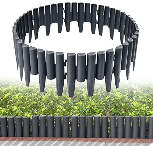TRMLBE Bordi per Prato in Plastica 2,8 m Simil Legno Bordi per Aiuti Bordi per Aiuole in Polipropilene Confezione da 10 Recinzioni per Letto Palizzata da Giardino Palizzata - antracite
